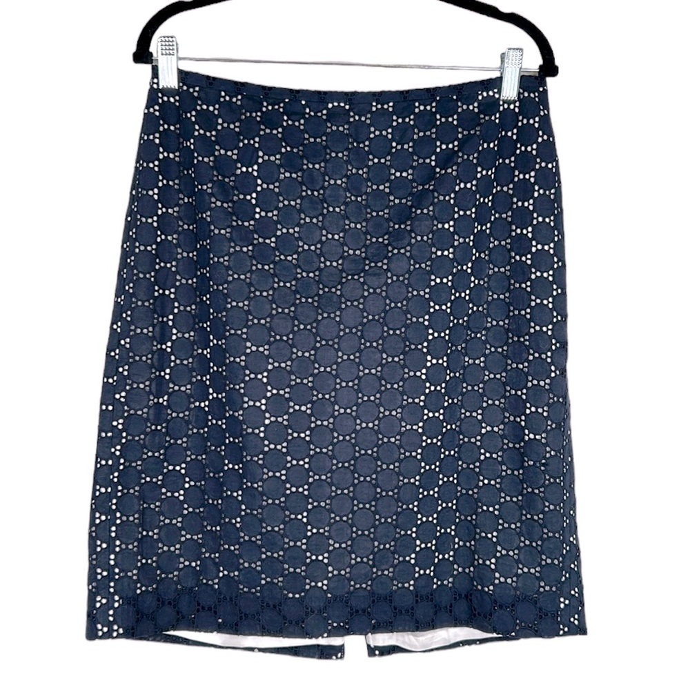 LOFT Ann Taylor Navy Circle Eyelet‎ Midi Skirt Size 6